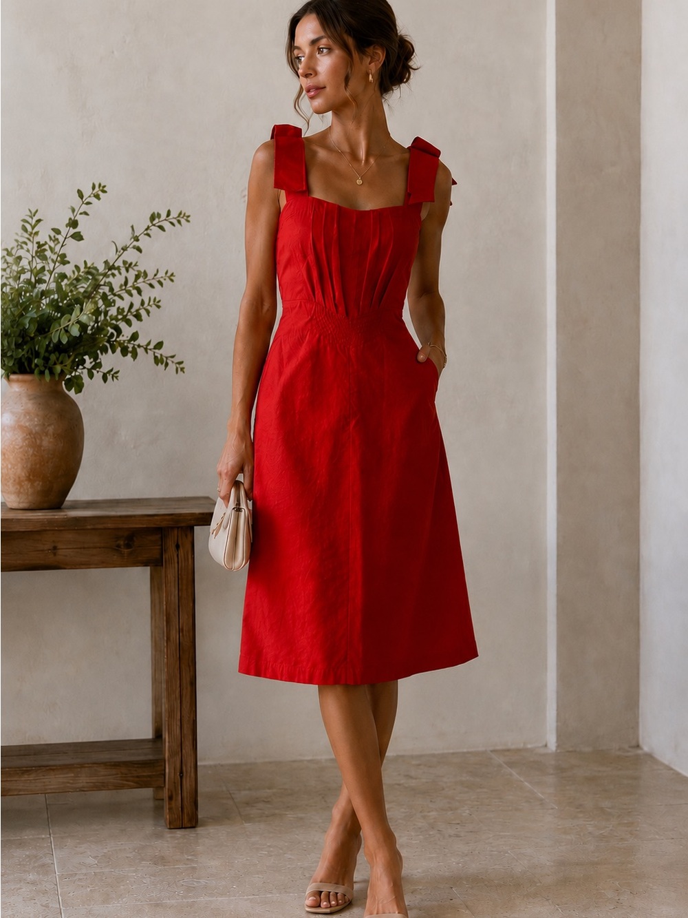 Charles Chang Lima Red Silk Lined Designer Dress Size 4 Quiet Luxury Designer